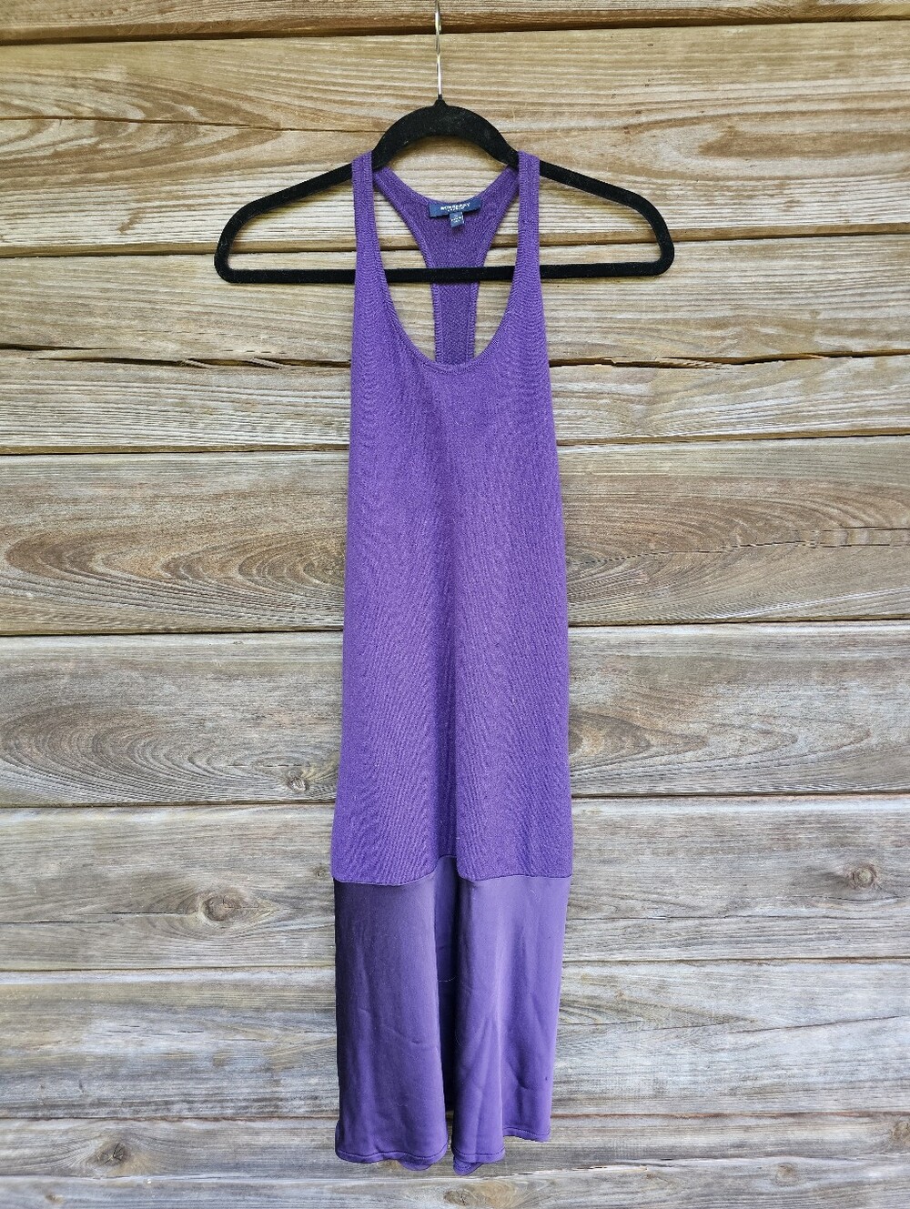 Burberry London Purple Cashmere Blend Racerback Knit Dress Satin Hem Size Small